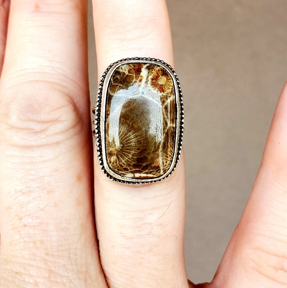 New Fossil Coral 925 Silver Ring. - Picture 5 of 10